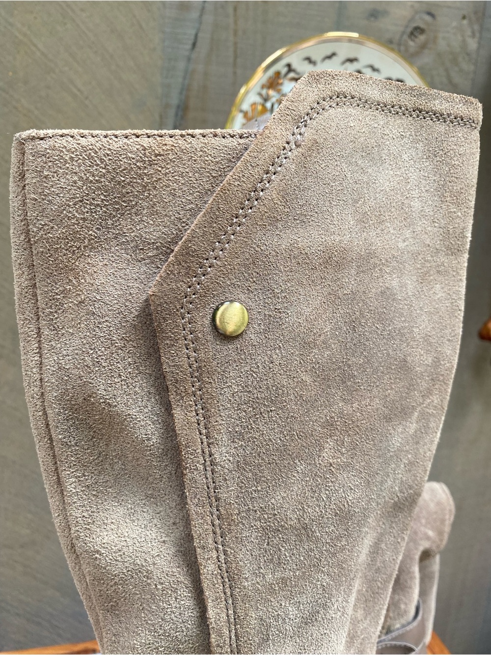 Fergie Taupe Suede Knee-High Block Heel Boots - Picture 10 of 14
